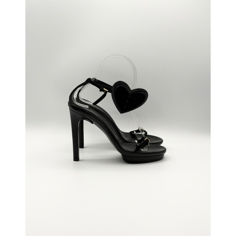Gucci by Tom Ford S/S 02 Black Leather & Suede Heart Accent Heels Size EU 35